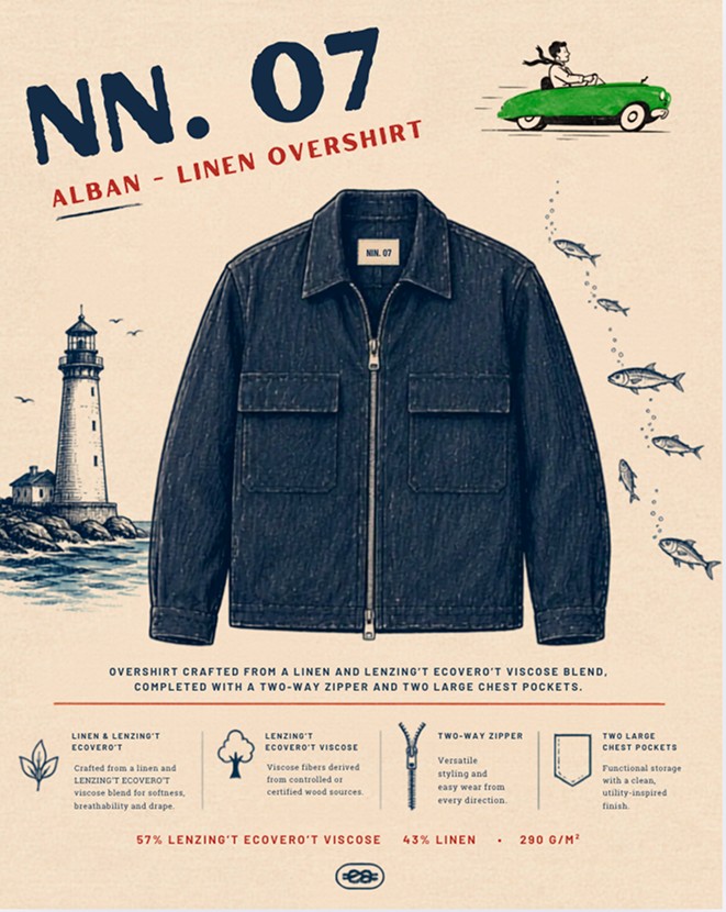 NN07 Alban linen overshirt product layout